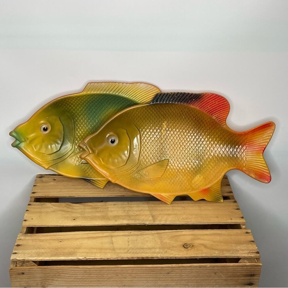Hoover fish wall hanging tray plates vintage collectable set of 2
